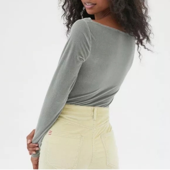 NWT URBAN OUTFITTERS Out From Under Peek Velvet Bodysuit in Slate Size Medium - Picture 3 of 11